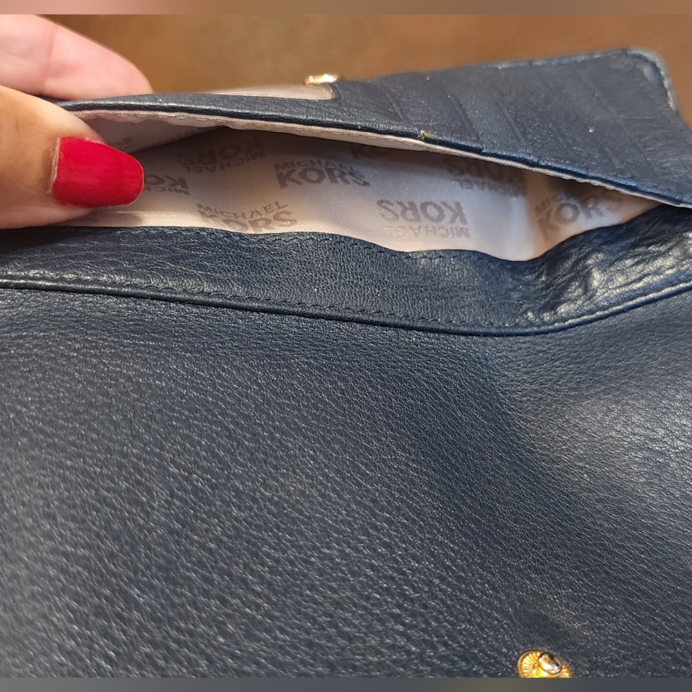 Michael Kors Wallet Navy Blue with Gold Buckle - Picture 10 of 16